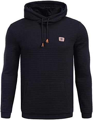 Jinshida Men's Square Pattern Quilted Hoodie Sweatshirt with Kangaroo Pocket Black M