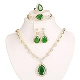 Women's Gold Plated Cubic Zirconia Jewelry Set 4PC Necklace Bracelet Ring Earrings