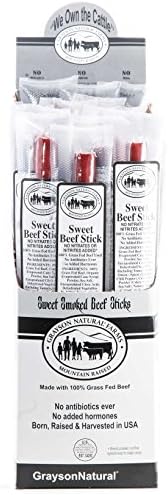 Grayson Farm 100% Grass Fed Beef Sticks, 20 Pack Sweet Flavor – Direct from Farm, Grass Finished, No Hormones, No Antibiotics, No Nitrates, Gluten Free, No MSG