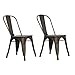 DHP Fusion Metal Dining Chair with Wood Seat, Distressed Metal Finish for Industrial Appeal, Set of two, Copper