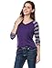 Allegra K Women's Striped T-Shirt Color Block Long Raglan Sleeve V Neck Baseball Tee Shirt Top Medium Purple