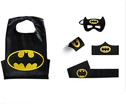 Comics Cartoon Dress Up Halloween Costumes Kids Superhero Cape with Felt Mask, Wristband and Belt (Batman)
