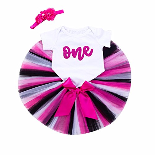 Kehen Baby Girl 3pcs Dancewear Dress Up Outfits White Romper + Rainbow Gauze Tutu Skirt + Headband (One #1, 12-18 Months)