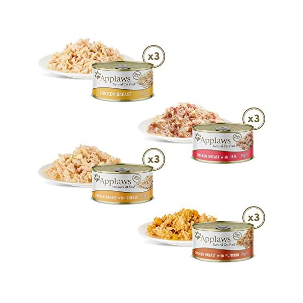 Applaws Natural Wet Cat Food Tin, Chicken Multipack Selection in Broth 70g (Pack of 12 x 70g Tins)