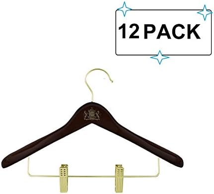 Wooden Suit Hanger With 2 Anti-rust Adjustable Clips For Pants Skirt | Polish Walnut Finish Closet Organizer (12)