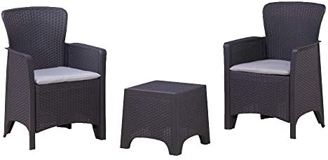 Aleko Rf3sbkgy Rattan Wicker Indoor Outdoor Furniture 3 Piece Chairs And Coffee Table Set Black With Gray Cushions Buy Online At Best Price In Uae Amazon Ae