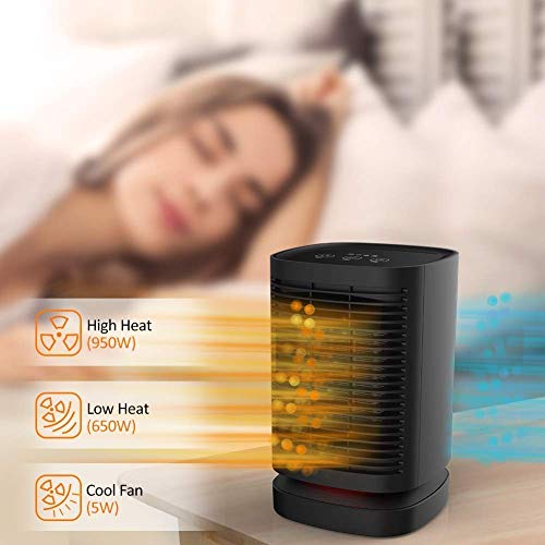 Space Heater - 950W Portable Electric Heater with Auto Oscillating, Quick Heat-up, Tip-Over and Overheating Protection, Smart Touch Control 3 Modes Adjustable PTC Ceramic Mini Heater for Home Office - Thumbnail 2