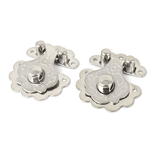 uxcell Antique Style Wooden Case Box Metal Clasp Hasp Latch Silver Tone 2 Set