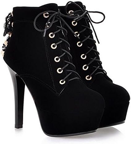 YINHAN Women's Platform Pumps Lace up Stiletto High Heels Shoes Black 39
