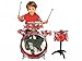YMCtoys Kids Starter Drum Set, 11-Piece - Bass Drum, Tom Drums, Snare, Cymbal, Stool, Drumsticks (RED)