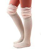Women Crochet Lace Trim Cotton Knit Leg Warmers Boot Knee High Stocking