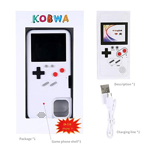 KOBWA Gameboy Case for iPhone,Retro 3D Gameboy Design Style Silicone Cover Case with 36 Small Games,Color Screen,Video Game Cover Case for iPhone 11/11Pro/11Pro,and More (White, iPhone 11)