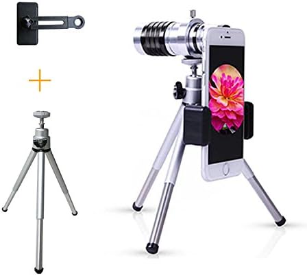Aluminum Alloy Cell Phone Telescopic Lens Kit 12X22 with Tabletop Flexible Tripod for Iphone, Android, Samsung and Other Smartphones.– BK4, FMC Coated