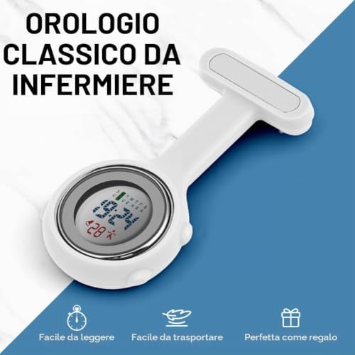 Orologio da Infermiere, Orologio per Infermieri in Silicone con Spilla, Infermieri Fob Medical Watch Quandrante Rotondo, Orologi da Tasca per Medici e Paramedico (Bianco)