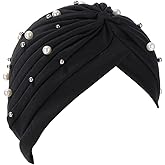 Fxhixiy Turban Hats for Women Beaded Pre Tied Knot Hats Chemo Beanies Headwrap caps for Cancer Hair Cover