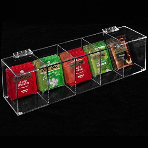 MyGift Modern Clear Premium Acrylic Tea Bag Organizer Box with 5
