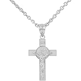 Saint Collection 925 Sterling Silver St. Benedict Crucifix Cross Pendant Necklace (1.10")