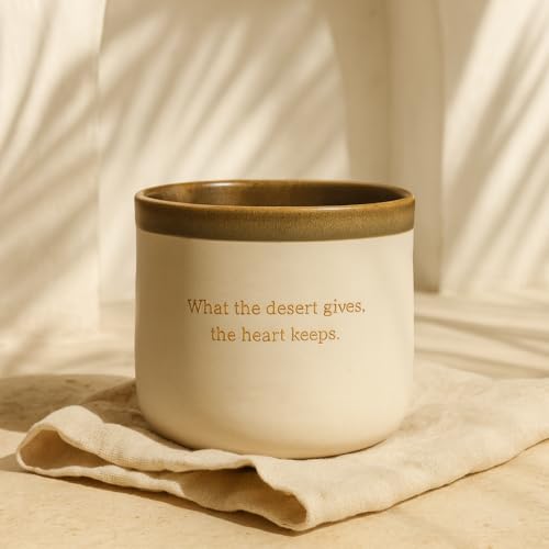 Handcrafted Ceramic Cup with Camel & Palm Tree | “What the Desert Gives” Gold Quote | Gift-Ready UAE Souvenir | Minimalist Mug by Saharé | Rustic Beige, Premium Finish