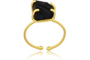 Dainty Black Obsidian Ring, 18k Yellow Gold Plated Ring, Gemstone Ring, Stack Obsidian Ring, Delicate Black Stone Ring, Anniv