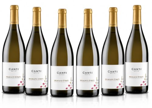 Canti - White D.O.C.G. Sparkling Wine, Moscato dAsti 5,5%, Italian Grape Variety from Piemonte, Fruity and Sweet Taste, 6x750 ml