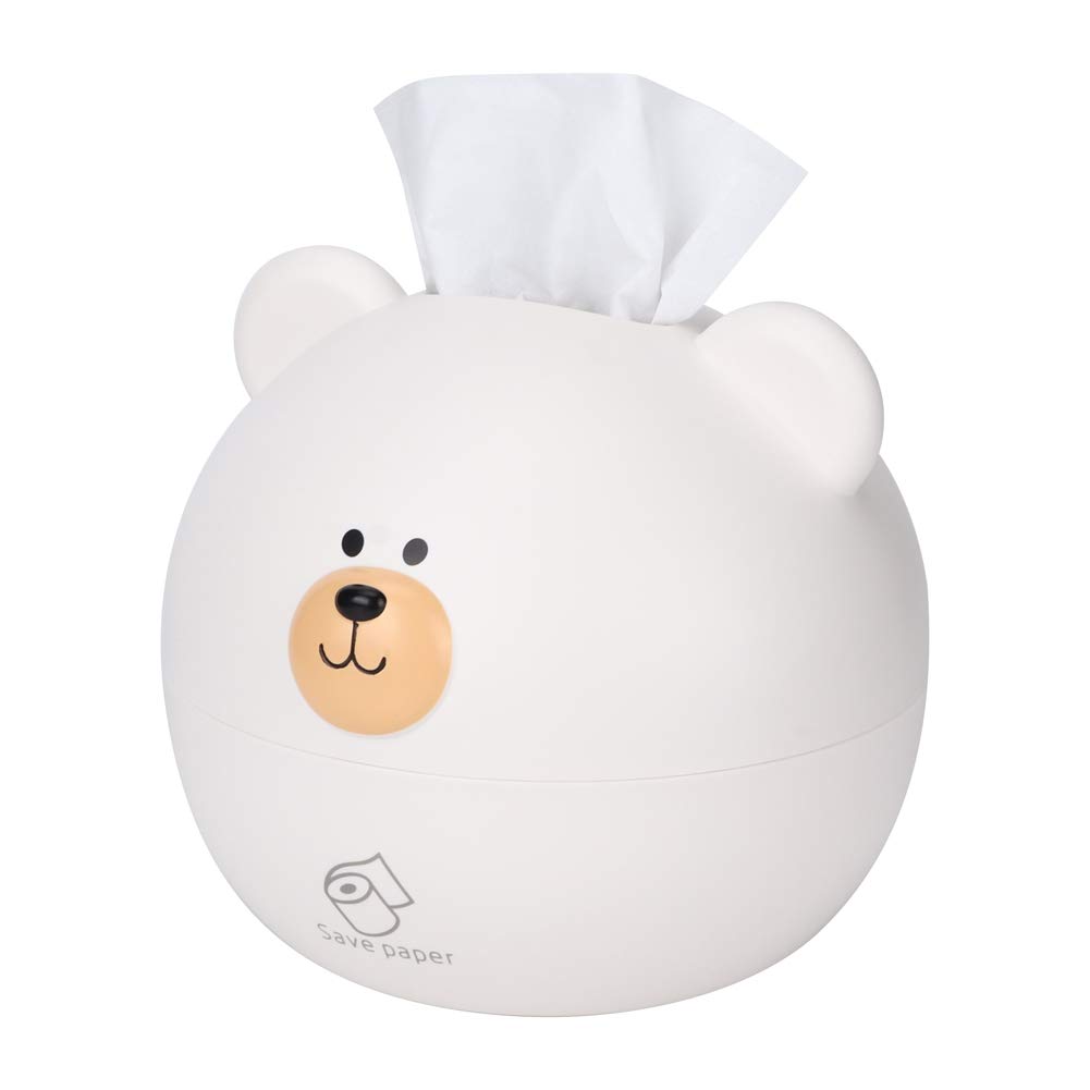 Cartoon Tissue Cube Holder, Household Cartoon Bear Multi-functional Tissue Storage Box Paper Towel Dispenser Case(White)