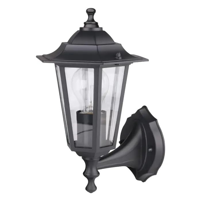 Bright Source Outdoor 6-Sided Cage Lantern, Traditional Coach Style, IP44, Black, E27 Edison Screw Bulb Fitting