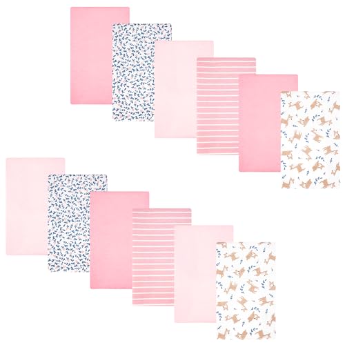 Hudson Baby Unisex Baby Cotton Polyester Flannel Burp Cloths Bundle 12-Pack, Lo…