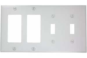 Leviton 4-Gang 2-Toggle 2-Decora/GFCI Device Combination Wallplate, P2262-W, White