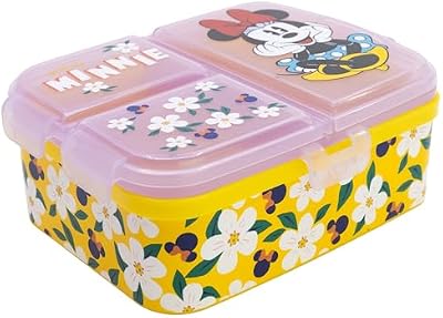 Fiambrera Infantil Minnie Mouse con 4 Compartimentos 1944ml - Sandwichera Multiple XL Libre de BPA para Niños y Niñas - Lonchera Escolar con Cierre Seguridad