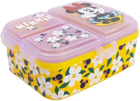 Fiambrera Infantil Minnie Mouse con 4 Compartimentos 1944ml - Sandwichera Multiple XL Libre de BPA para Niños y Niñas - Lonchera Escolar con Cierre Seguridad