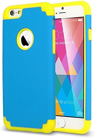 iPhone 6 Cases, Liujie Shop 2in1 Hybrid Case Cover for Iphone 6. Hard Cover for Iphone 6 Printed Design Pc+ Silicone Hybrid High Impact Defender Case Combo Hard Soft Cases Covers (blue+yellow)