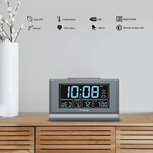 DreamSky Digital Alarm Clock with Battery Backup for Bedroom, Auto Set