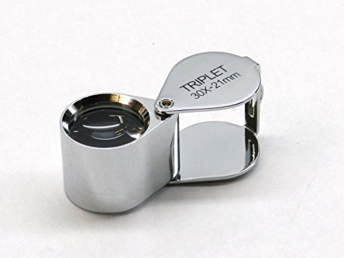 30X JEWELRY LOUPE JEWELERS TRIPLET 21MM SILVER LOUPE LEATHER CASE + FREE CHAIN (E 4)