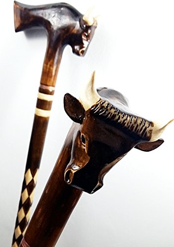 33 inch BULL Cane Walking Stick Wooden Handmade Men's Accessories