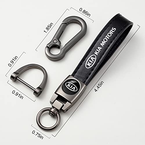 PRSLLA Car Black Genuine Leather Keychain Key Ring Lanyard