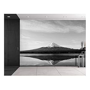 Mount Fuji Being Reflected on a Lake in Black and White - Wall Mural, Removable Sticker, Home Decor - 66x96 inches