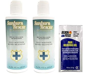 Amazon Com Sunburn Rescue Sunburn Relief Pain Relieving Gel 2 Pack First Aid For Sunburn And Minor Burns Cools And Soothes Moisturizes And Relieves Pain Free Single Use Burn Free Pain Relieving