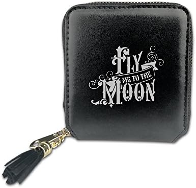 Women's Fly Me To The Moon Song Frank Sinatra PU Leather Coin Mini Wallet Case Card Holder Zip Purse Handbag