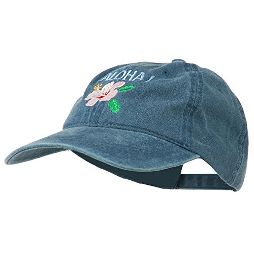 E4hats Hawaii Flower Aloha Embroidered Washed Cap - Navy OSFM
