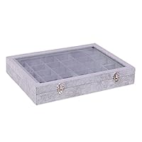 NOVADEAL 30 Grids Velvet Glass Jewelery Display Tray Case Ring Earring Accessories Storage Organiser Box - Grey