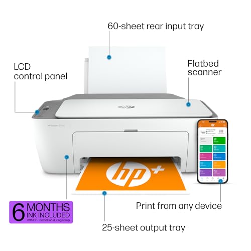 HP DeskJet 2755e Wireless Color inkjet-printer, Print, scan, copy, Easy setup, Mobile printing, Best-for home, 6 month Instant Ink trial included, white (packaging may vary)