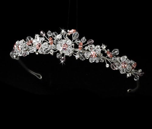 Sascha Swarovski Crystal Pink Quinceanera, Sweet 16, Wedding Bridal Tiara