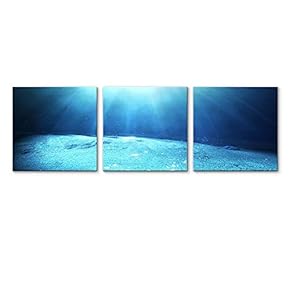 3 Piece Canvas Wall Art for Living Room Bedroom Home Artwork Blue Ocean Paintings Ready to Hang - 12"x12"x3 Panels