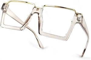 Laemzinv Oversized Square Blue Light Glasses for Women, Large Semi Rimless Thick Frame Reading Blocker LA044