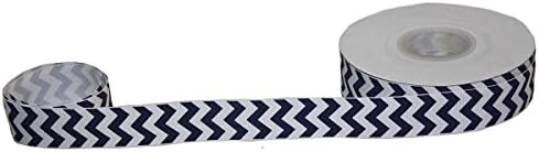 XMF Printed Chevron & Zig Zag Grosgrain Ribbon 1'' Width for Hairbow & DIY or Party Show Decoration Accessory 25Yards per Roll Navy/White