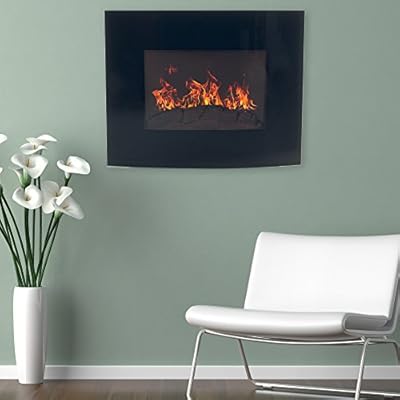 Home Northwest Black Curved Glass Electric Fireplace Wall Mount & Remote, 32", Midnight