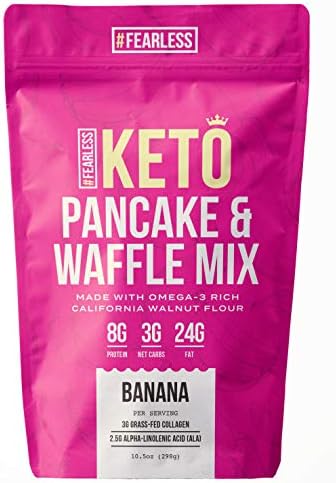 Fearless Keto Pancakes & Waffle Mix, 3g Net Carb, High Protein, Monk Fruit Sweetened, Prebiotic Pancake Mix, Made with Omega-3 Rich California Walnut Flour, 10.5 oz (Banana Flavor)