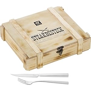 ZWILLING Steakbestekset voor 6 personen, 12-delig, 6 steakmessen en 6 steakvorken, incl. houten opbergkist, roestvrij…