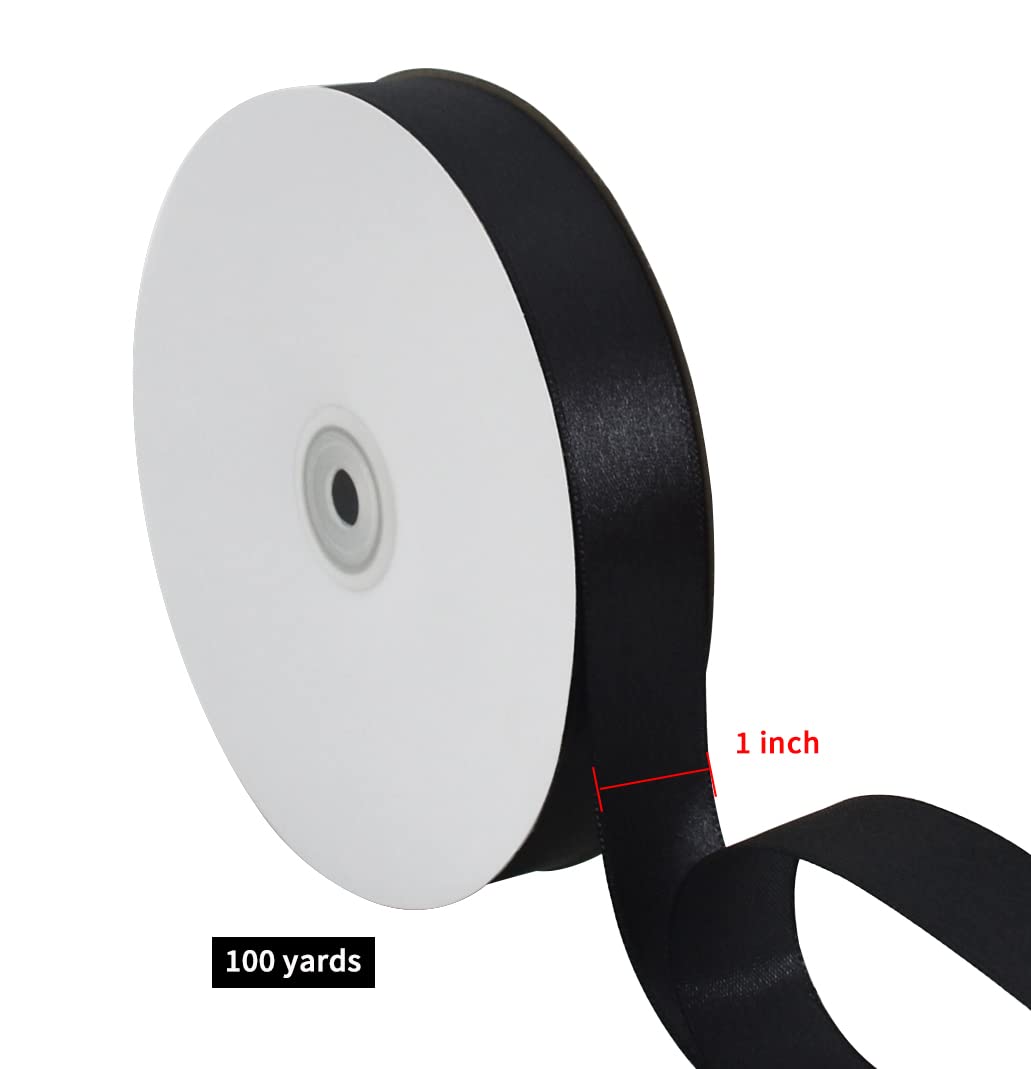 TONIFUL 1 Inch x 100yds Black Satin Ribbon, Thin Solid Color Satin Ribbon for Gift Wrapping, Crafts, Hair Bows Making, Wedding Party Decoration, Sewing, Invitation Cards, Floral Bouquets, Christmas