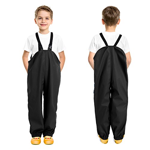 Andake Kids Rain Suit, Waterproof Rain Jacket and Bib Overall (Black, S (4-5Y))